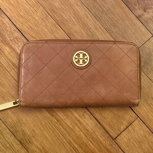 Tory Burch Brown Quilted Wallet with Gold Logo